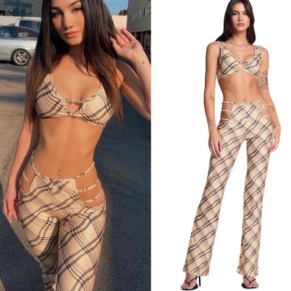 ✨ I.AM.GIA Lucid Gingham Strappy Cut Out Pants - Picture 1 of 9